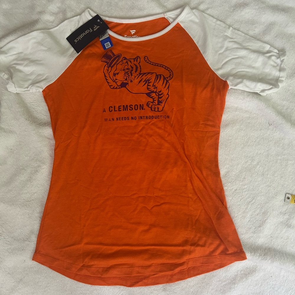 Fanatics Orange and White Clemson Women's “A Clemson Man. . . “ Tee NWT size - S